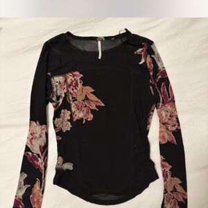 Free People Floral Long Sleeve Mesh Top